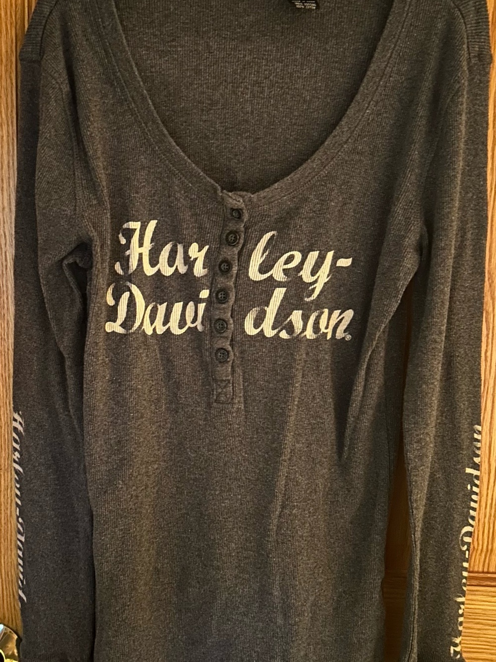 Harley-Davidson Dark Gray V-Neck Henley Thermal-EUC